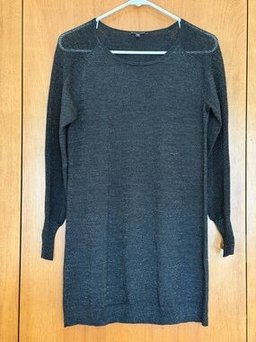 Eileen Fisher Merino Wool Black Metallic Knit Long Sleeve Tunic XS